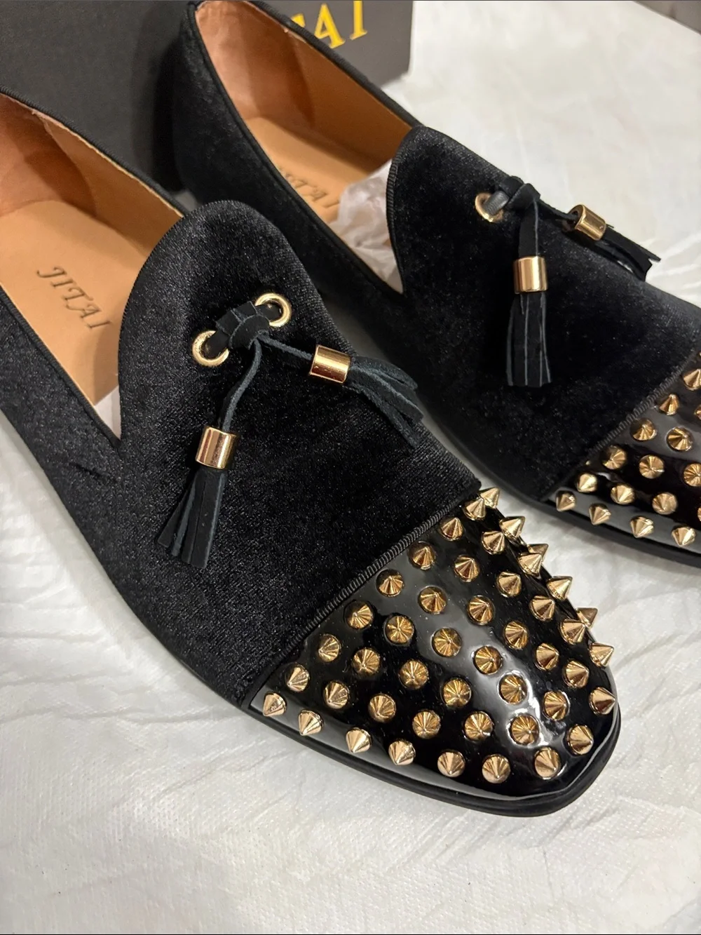 Black Studded Tassel Loafers - size 9